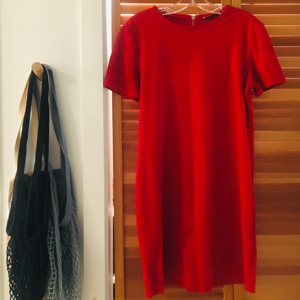 Zara Faux-Suede Red T-Shirt Dress Size S